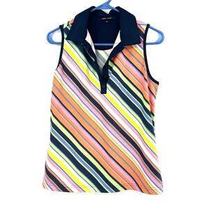 Bette & Court Size‎ Medium Blouse Multicolor Stripe Sleeveless Polo Tank Preppy